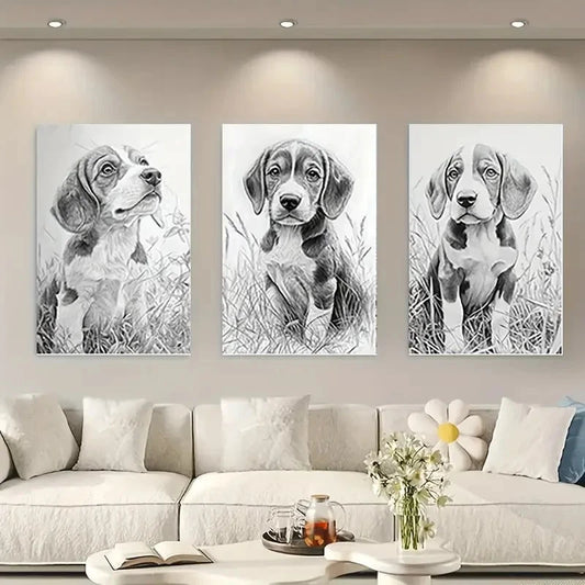 3pcs Black and White Dog BWD Wall Art Canvas Framed 40x60cm - High Quality Print 100% Australian Made Wall Canvas Ready to Hang