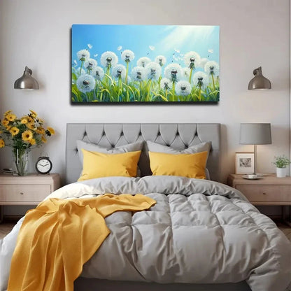 Dandelion Field with Sunlit Wall Art canvas office home room framed 120x60cm