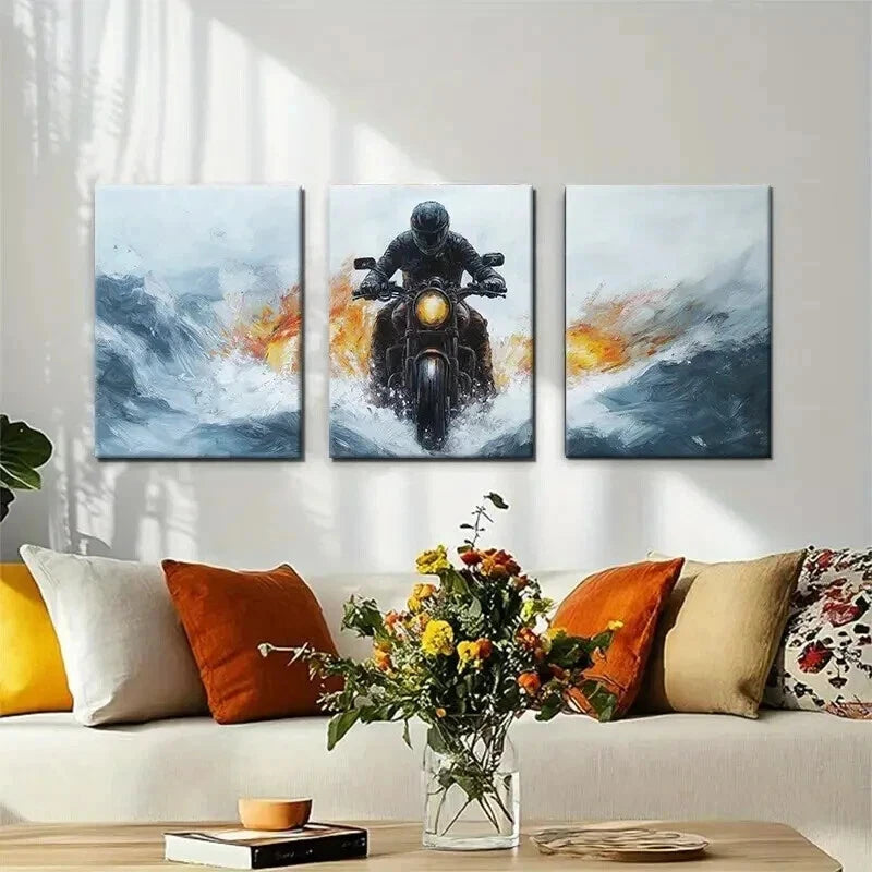 3pcs Through Waves Dynamic Abstract Perfect Wall Art Set Canvas Framed 50x70cm - High Quality Print 100% Australian Made Wall Canvas Ready to Hang