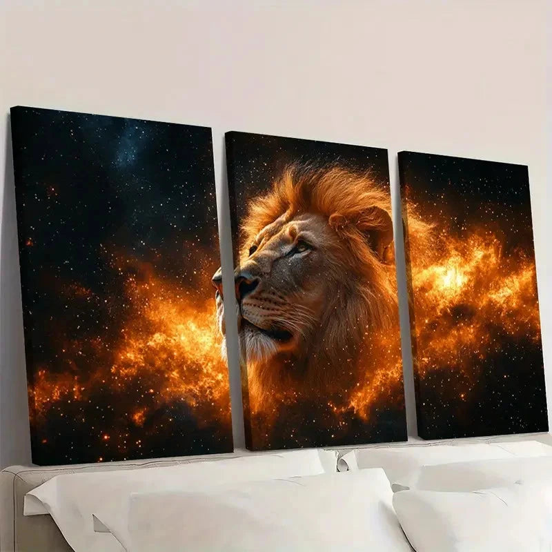 3pcs Lion Astrology Leo EX    Wall Art Set Canvas Framed 50x70cm - High Quality Print 100% Australian Made Wall Canvas Ready to Hang