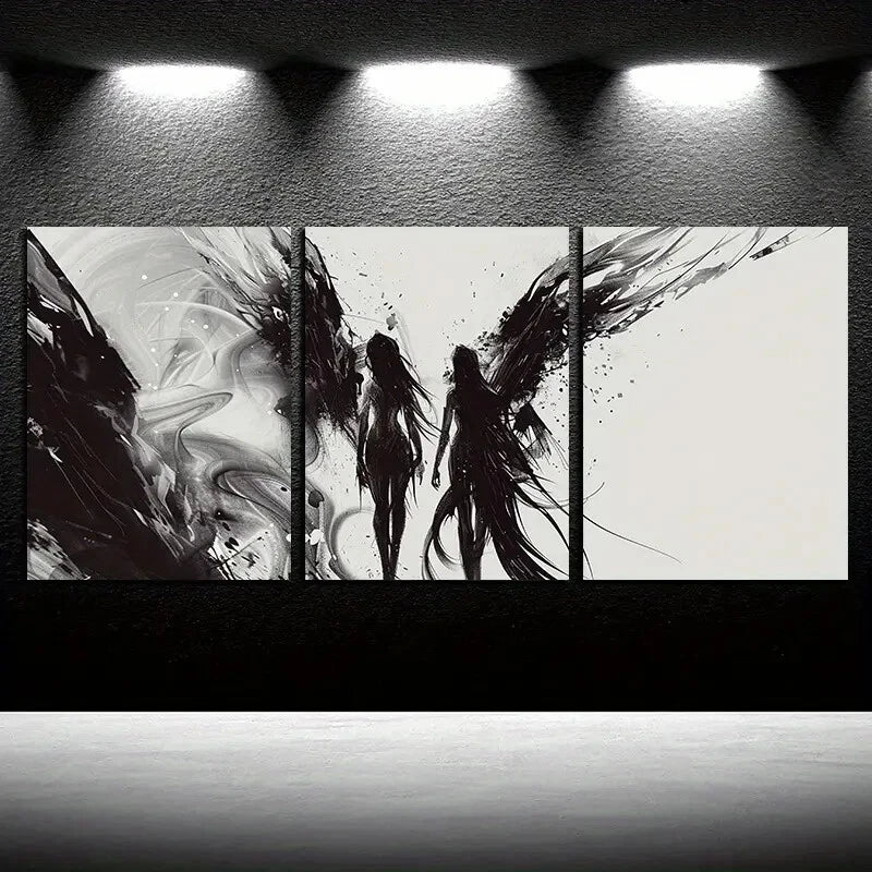 3pcs Modern Black and White Women Abstract Design Metal Print Ready to Hang Art - Bella Home Decor
