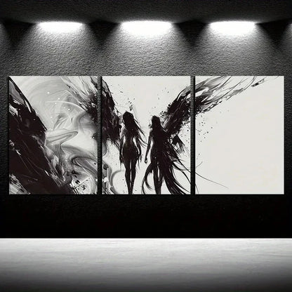 3pcs Modern Black and White Women Abstract Design Metal Print Ready to Hang Art - Bella Home Decor