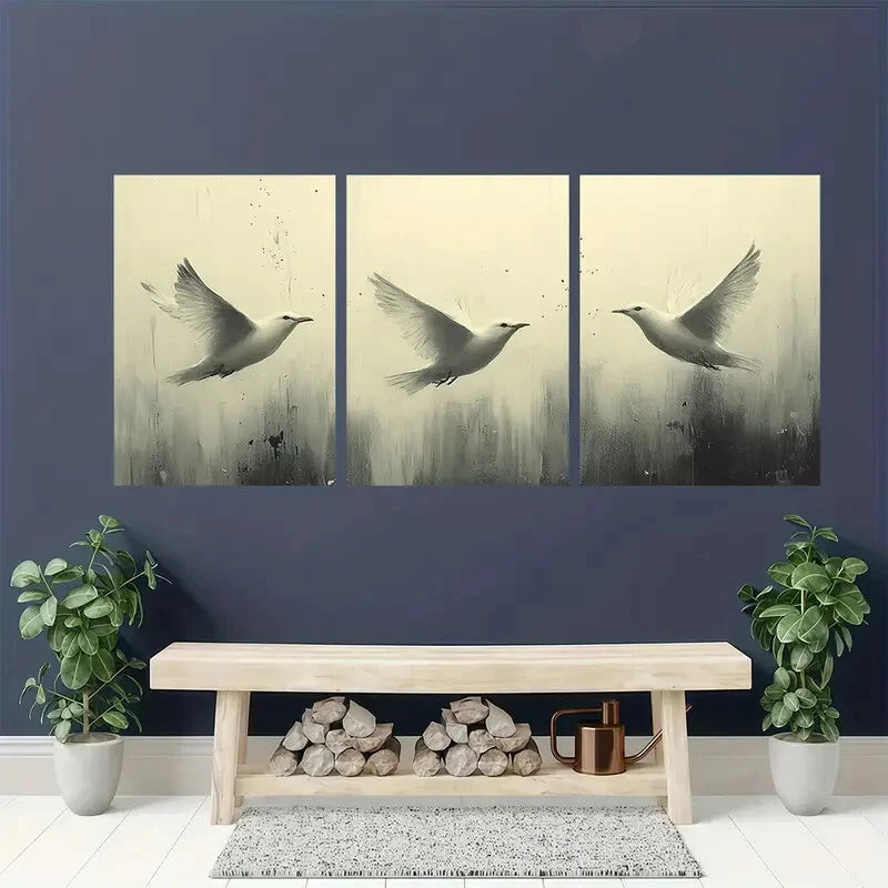 3pcs Minimalist Birds in Flight Neutral Nature Metal Print Ready to Hang Art - Bella Home Decor