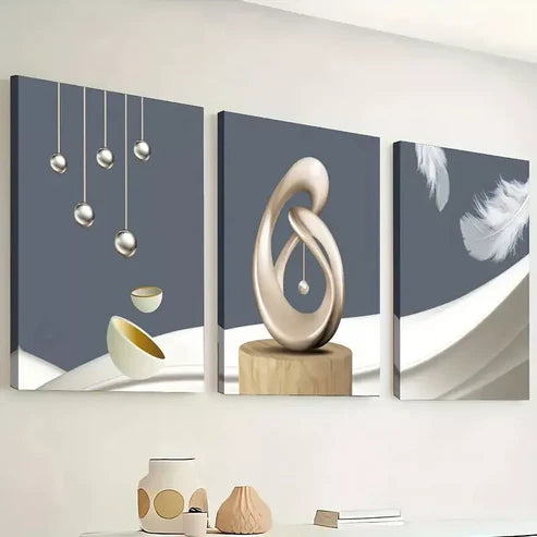 3pcs Simple modern abstract geometric sculpture Wall Art Canvas Unframed - High Quality Print 100% Australian Made Wall Canvas