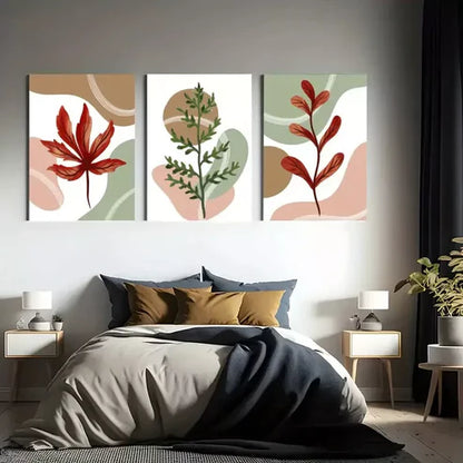 3pcs Green & Red Flowers and Grass Canvas Framed 60x90cm - High Quality Print 100% Australian Made Wall Canvas Ready to Hang