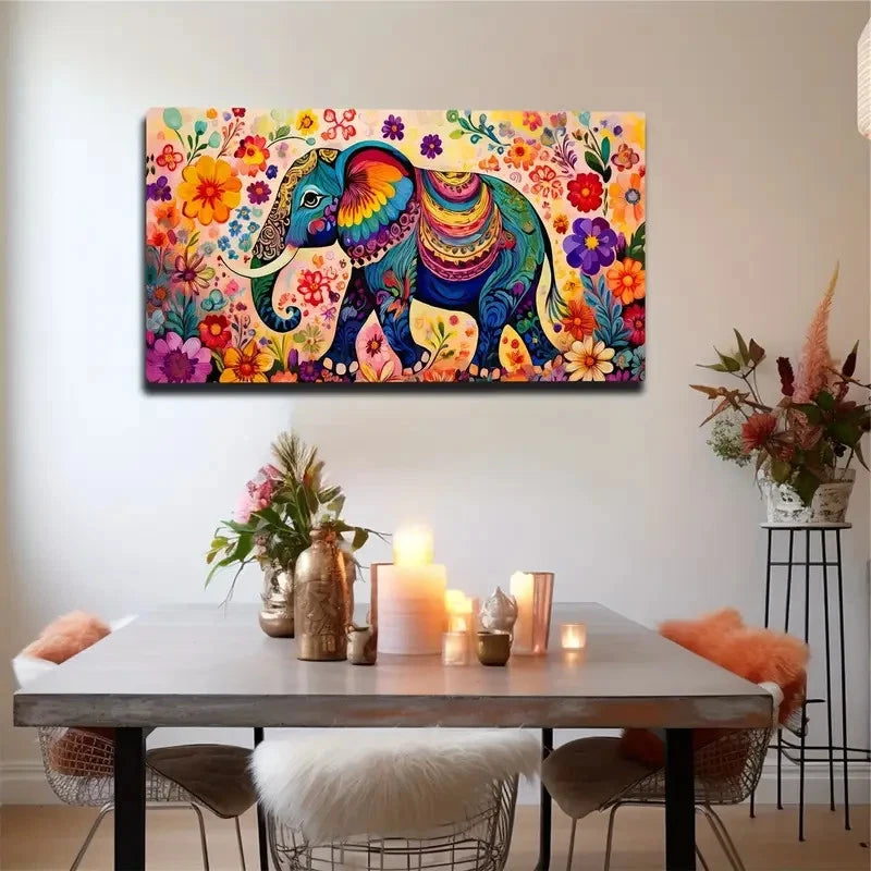 Walking Elephant Colorful Wall Art Canvas Office Home Room Framed 120x60cm