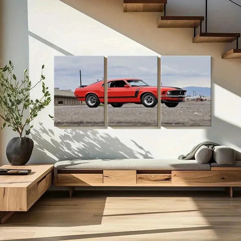 3pcs Vibrant Red Sports Car Decor Wall Art Set Canvas Framed 50x70cm - High Quality Print 100% Australian Made Wall Canvas Ready to Hang