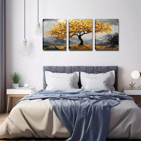 3pcs Yellow Leaf, Big Tree  Wall Art Set Canvas Unframed - High Quality Print 100% Australian Made Wall Canvas