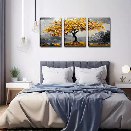 3pcs Yellow Leaf, Big Tree  Wall Art Set Canvas Unframed - High Quality Print 100% Australian Made Wall Canvas