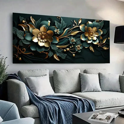 Modern Green with Flowers wall canvas office home room framed 120x60cm - Bella Home Decor