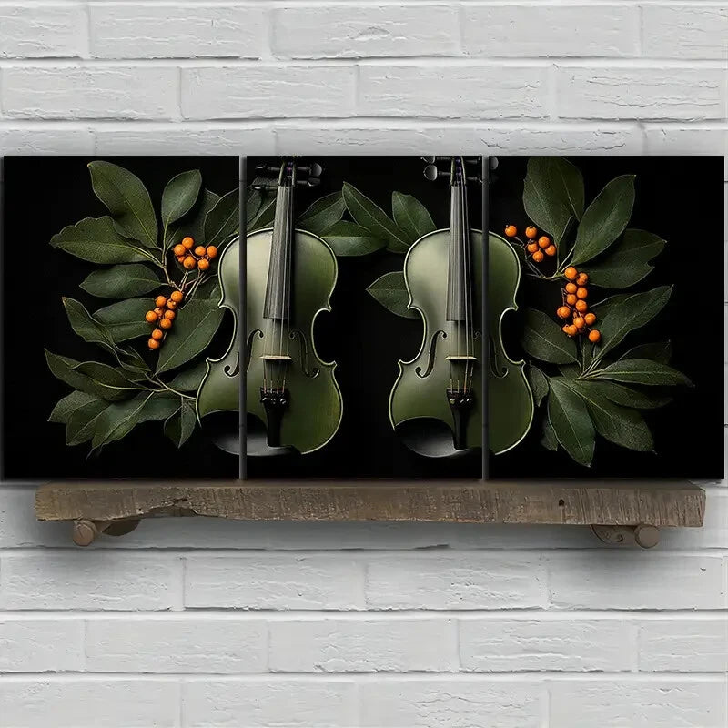 3pcs Chic Cello Trio Music Guitar Orange Fruits Metal Print Ready to Hang Art - Bella Home Decor