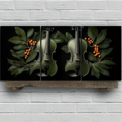 3pcs Chic Cello Trio Music Guitar Orange Fruits Metal Print Ready to Hang Art - Bella Home Decor