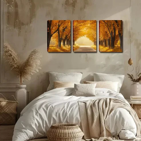 3pcs Romantic Autumn Forest Scene Wall Art Canvas Unframed - High Quality Print 100% Australian Made Wall Canvas