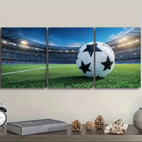 3pcs Big football Wall Art Set Canvas Unframed - High Quality Print 100% Australian Made Wall Canvas - Bella Home Decor