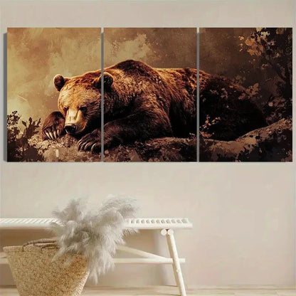 3pcs Vintage Brown Bear Wall Art Set Canvas Framed 50x70cm - High Quality Print 100% Australian Made Wall Canvas Ready to Hang