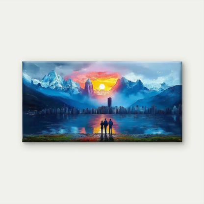 Sunset Mountain Cityscape Wall Art Canvas Office Home Room Framed 120x60cm