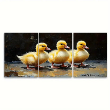 3pcs Yellow Ducklings Painting ri  Wall Art Set Canvas Framed 40x60cm - High Quality Print 100% Australian Made Wall Canvas Ready to Hang