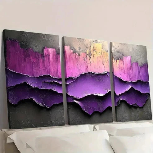 3pcs Painting Purple Abstract Textured  Wall Art Set Canvas Unframed - High Quality Print 100% Australian Made Wall Canvas - Bella Home Decor