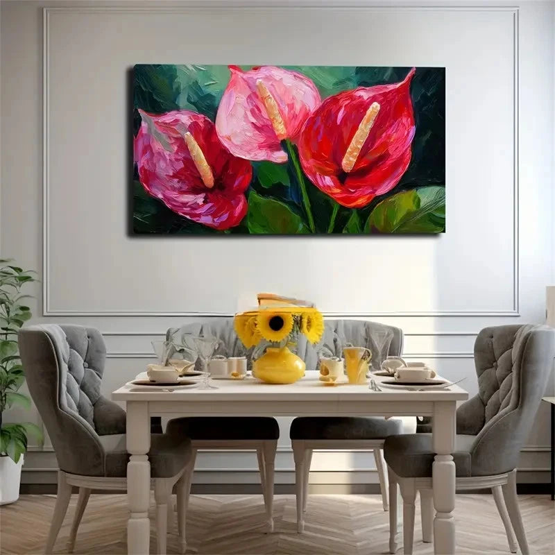 Vibrant Red Calla Wall Art Canvas Office Home Room Framed 120x60cm