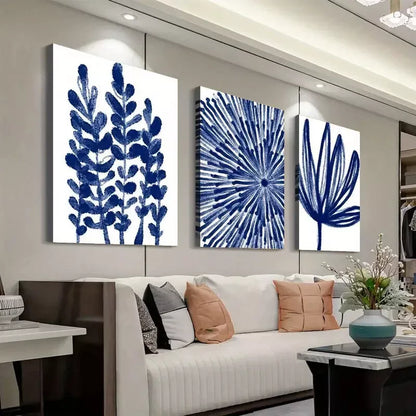 3pcs Vibrant Blue Abstract & Floral Canvas Framed 40x60cm - High Quality Print 100% Australian Made Wall Canvas Ready to Hang - Bella Home Decor