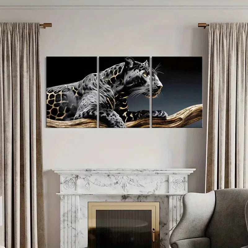 3pcs Artistic Leopard Design Wildlife Illustration Metal Print Ready to Hang Art - Bella Home Decor
