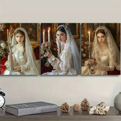 3pcs Featuring a Vintage Wedding Girl Wall Art Set Canvas Unframed - High Quality Print 100% Australian Made Wall Canvas