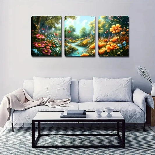 3pcs A Variety Of Flowers Romantic Style Wall Art Set Canvas Framed 50x70cm - High Quality Print 100% Australian Made Wall Canvas Ready to Hang