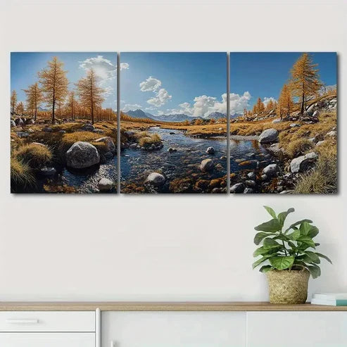 3pcs Autumn Mountains Rivers Nature Perfect Wall Art Canvas Unframed - High Quality Print 100% Australian Made Wall Canvas - Bella Home Decor