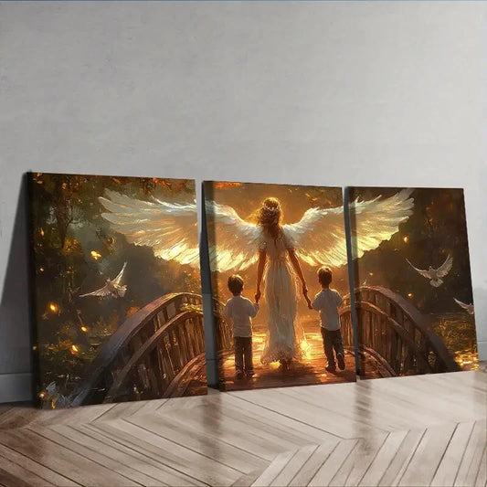 3pcs The angel and two little boys Wall Art Set Canvas Framed 40x60cm - High Quality Print 100% Australian Made Wall Canvas Ready to Hang