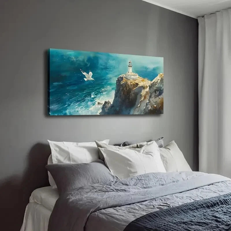 Majestic Lighthouse and Seagull Wall Art Canvas Office Home Room Framed 120x60cm - Bella Home Decor