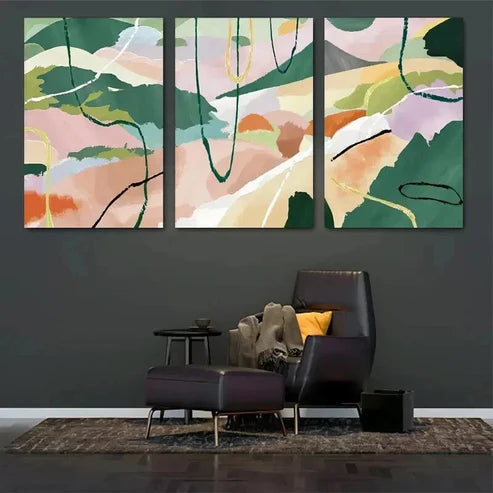 3pcs Pastel Tones & Fluid Lines Landscape Wall Art Canvas Unframed - High Quality Print 100% Australian Made Wall Canvas