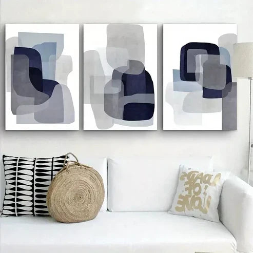 3pcs Blue and Grey Abstract Art Wall Art Canvas Unframed - High Quality Print 100% Australian Made Wall Canvas - Bella Home Decor