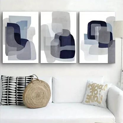 3pcs Blue and Grey Abstract Art Wall Art Canvas Unframed - High Quality Print 100% Australian Made Wall Canvas - Bella Home Decor