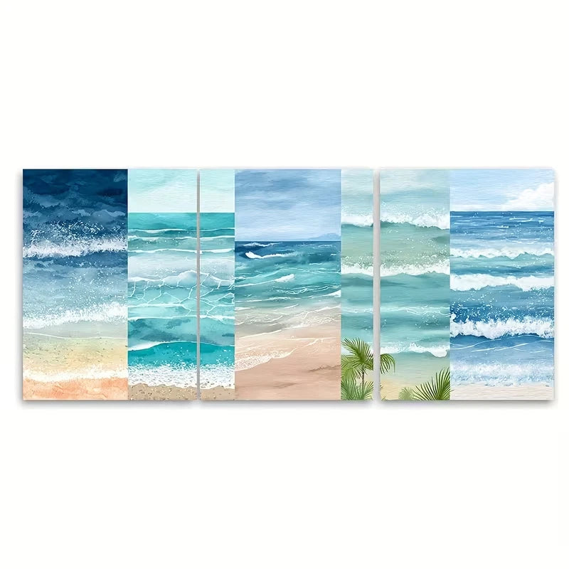 3pcs Beach & Ocean Scenery Watercolor Metal Print Ready to Hang Art - Bella Home Decor