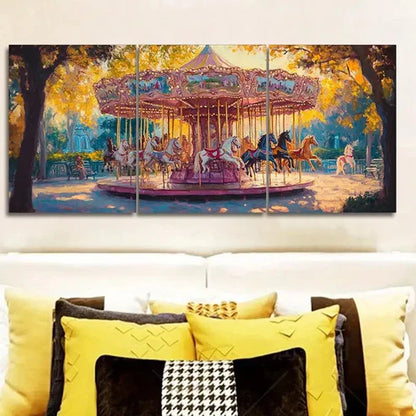 3pcs Pink Carousel Design Wall Art Canvas Unframed - High Quality Print 100% Australian Made Wall Canvas