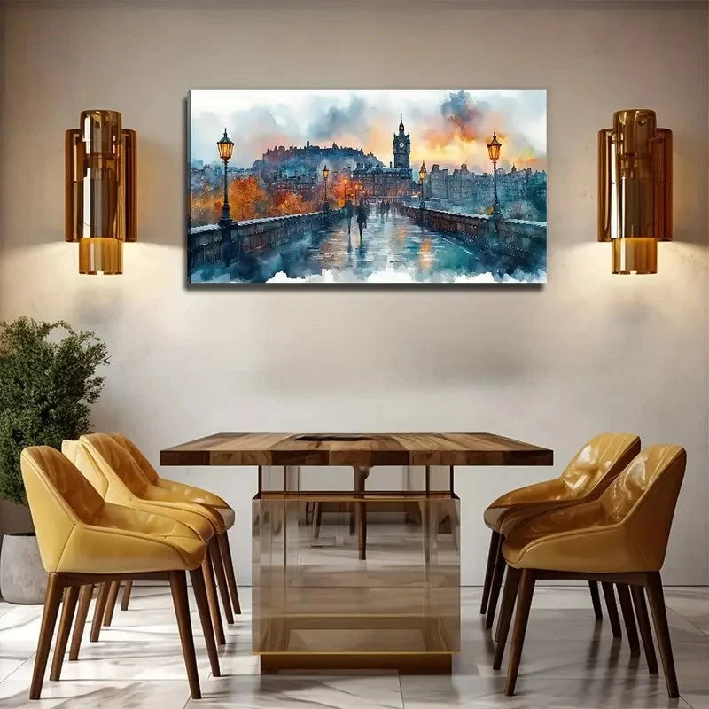 Watercolor Painting Street Wall Art Canvas Office Home Room Framed 120x60cm