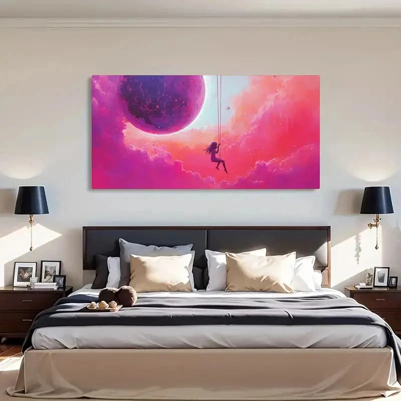 Décor Cartoon Pattern Clouds Wall Art Canvas Office Home Room Framed 120x60cm - Bella Home Decor