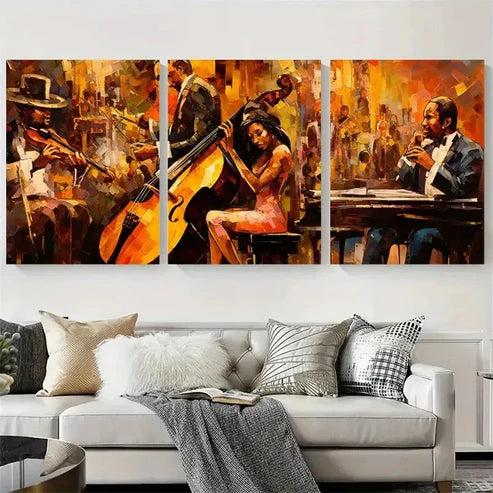 3pcs Vibrant Abstract Band Performance Wall Art Canvas Unframed - High Quality Print 100% Australian Made Wall Canvas