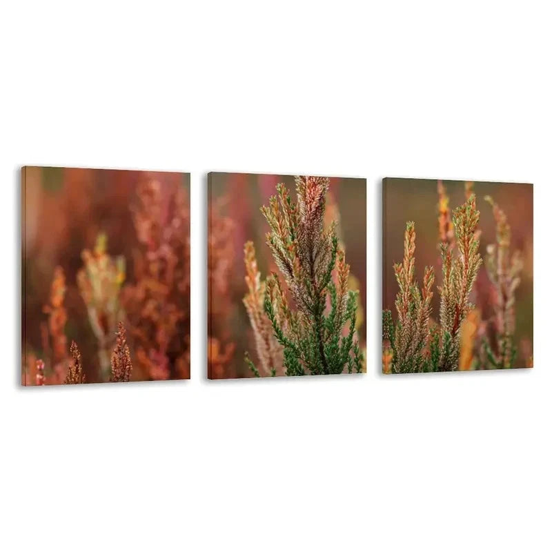 3pcs Red & Green Leafy Branches in Warm Brown  Wall Art Set Canvas Framed 40x60cm - High Quality Print 100% Australian Made Wall Canvas Ready to Hang