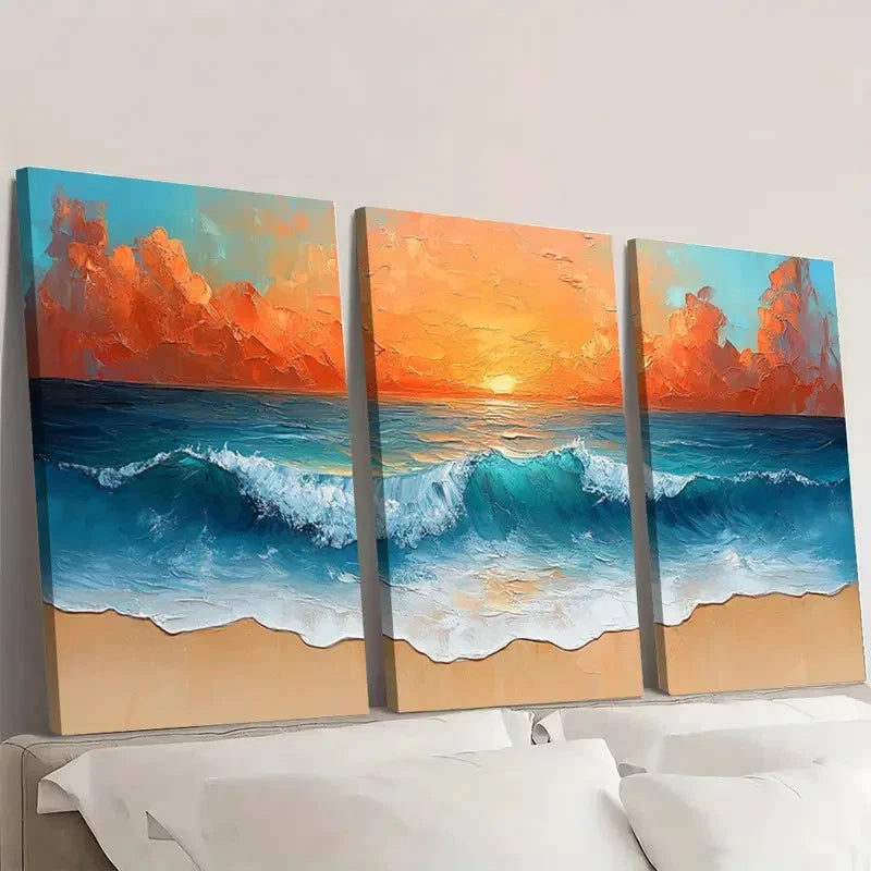 .3pcs Vibrant Summer Beach  AS     Wall Art Set Canvas Framed 60x90cm - High Quality Print 100% Australian Made Wall Canvas Ready to Hang