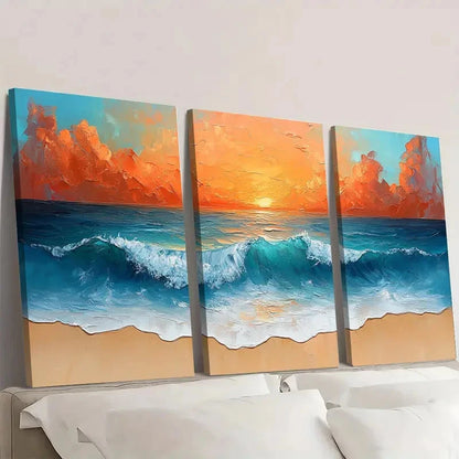 .3pcs Vibrant Summer Beach  AS     Wall Art Set Canvas Framed 60x90cm - High Quality Print 100% Australian Made Wall Canvas Ready to Hang
