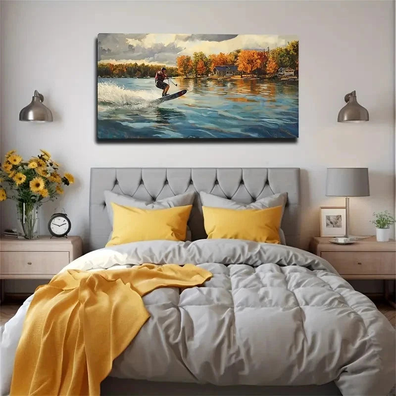 Dynamic Surfing Lake Decor Wall Art Canvas Office Home Room Framed 120x60cm