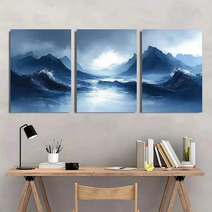 3pcs Mountain and Ocean Abstract Landscape Metal Print Ready to Hang Art - Bella Home Decor