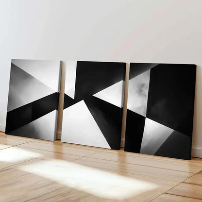 3pcs Black And White Geometric Abstraction    Wall Art Set Canvas Framed 60x90cm - High Quality Print 100% Australian Made Wall Canvas Ready to Hang - Bella Home Decor