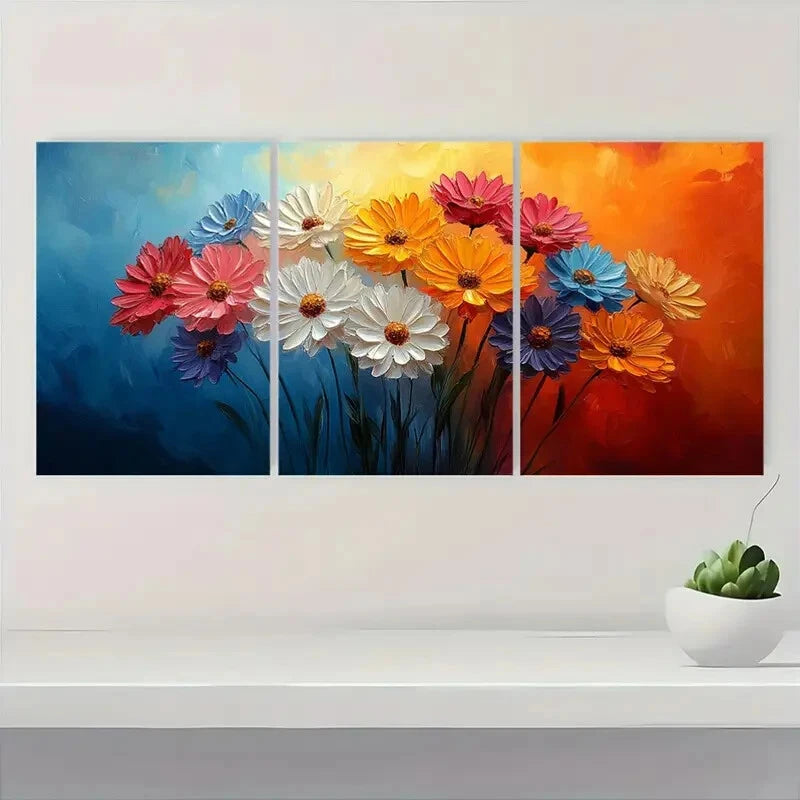 3pcs Vibrant Abstract Floral Textured Oil Impasto Metal Print Ready to Hang Art - Bella Home Decor