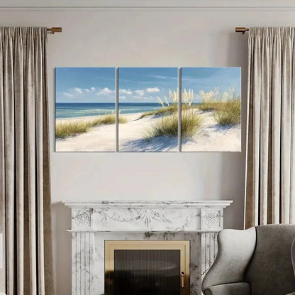 3pcs Beach Landscape Coastal Art Sand Dunes Metal Print Ready to Hang Art - Bella Home Decor