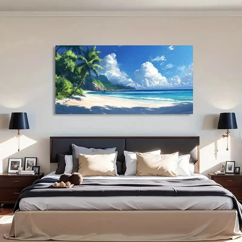 Tropical Beach Vibrant Sky Wall Art Canvas Office Home Room Framed 120x60cm - Bella Home Decor