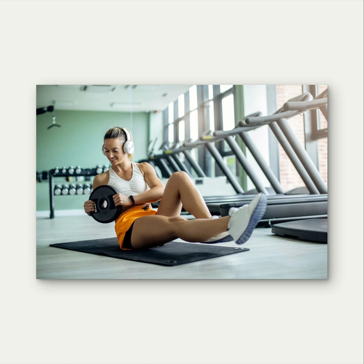 Fit Woman Doing Weighted Russian Twists 5mm Plastic Poster Ready to Hang 90x60cm