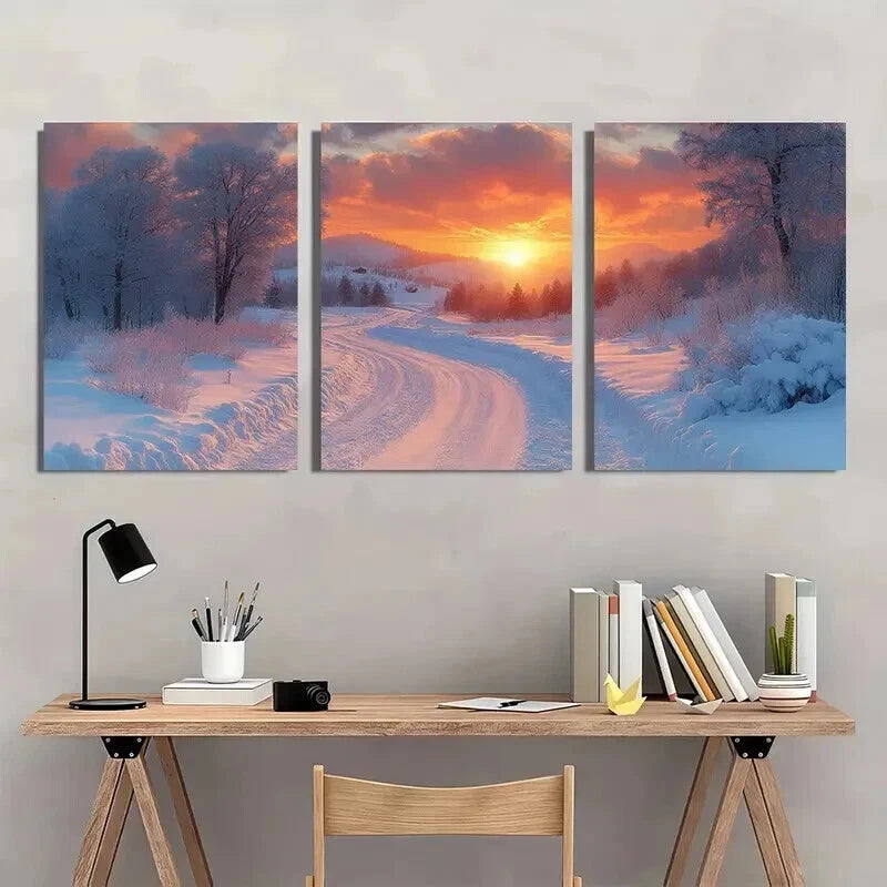3pcs Sunset Winter Cowboy Trail Landscape Wall Art Set Canvas Framed 40x60cm - High Quality Print 100% Australian Made Wall Canvas Ready to Hang - Bella Home Decor