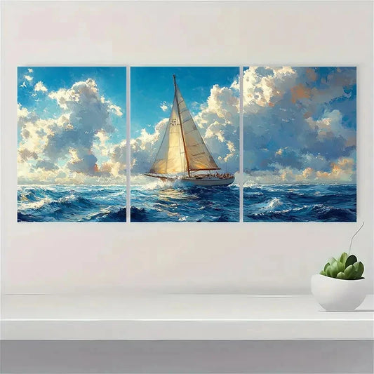 3pcs Vibrant Florida Seascape Nautical Metal Print Ready to Hang Art